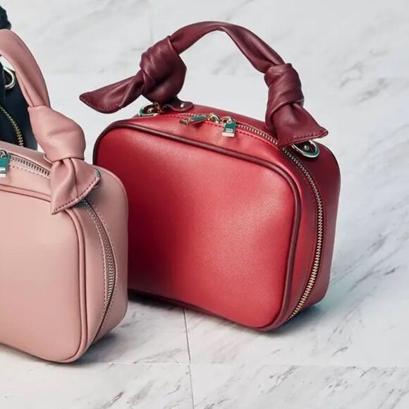 Sole Society Handbags - Sole Society Douga Burgundy Red Square Zipper Adjustable Crossbody Handbag